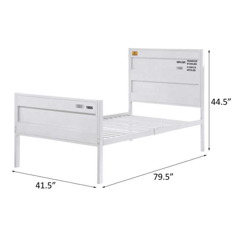 Lit simple blanc moderne avec structure en métal et plateforme de panneau de chambre à coucher contemporaine