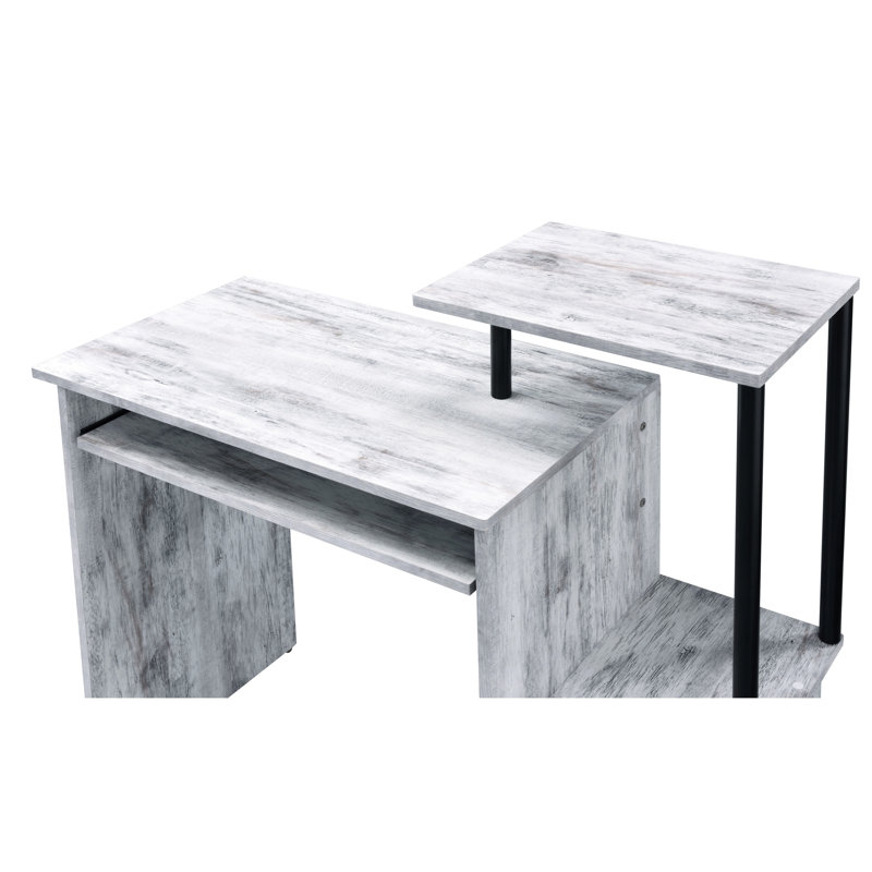 Bureau en métal et en placage de papier avec plateau à clavier blanc antique et noir