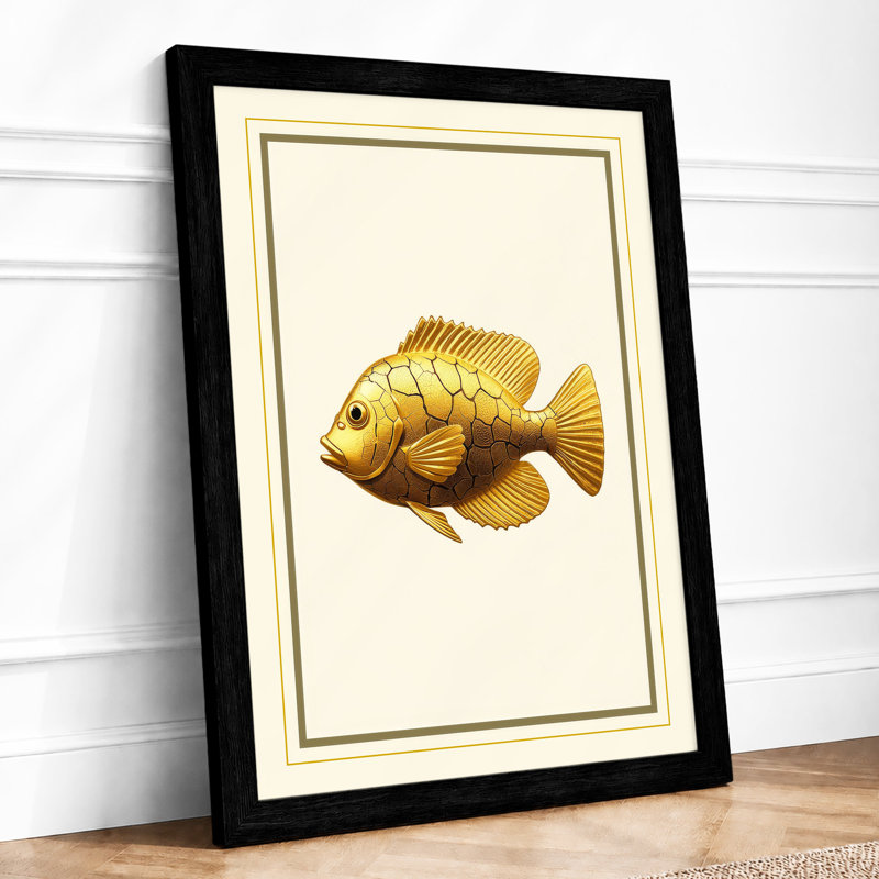Golden Fish Study Botanical - Framed Print, Black, A3 - 42.0 x 29.7 cm