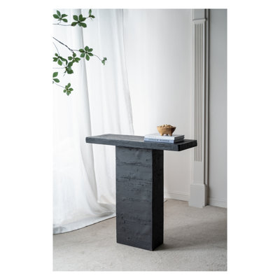 Table basse noire rectangulaire avec base à piédestal, table d'appoint moderne en oxyde de magnésium pour le salon