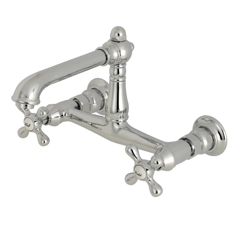 Kingston Brass English Country Two-Handle 2-Hole Wall Mount Bathroom Faucet, Polished Chrome