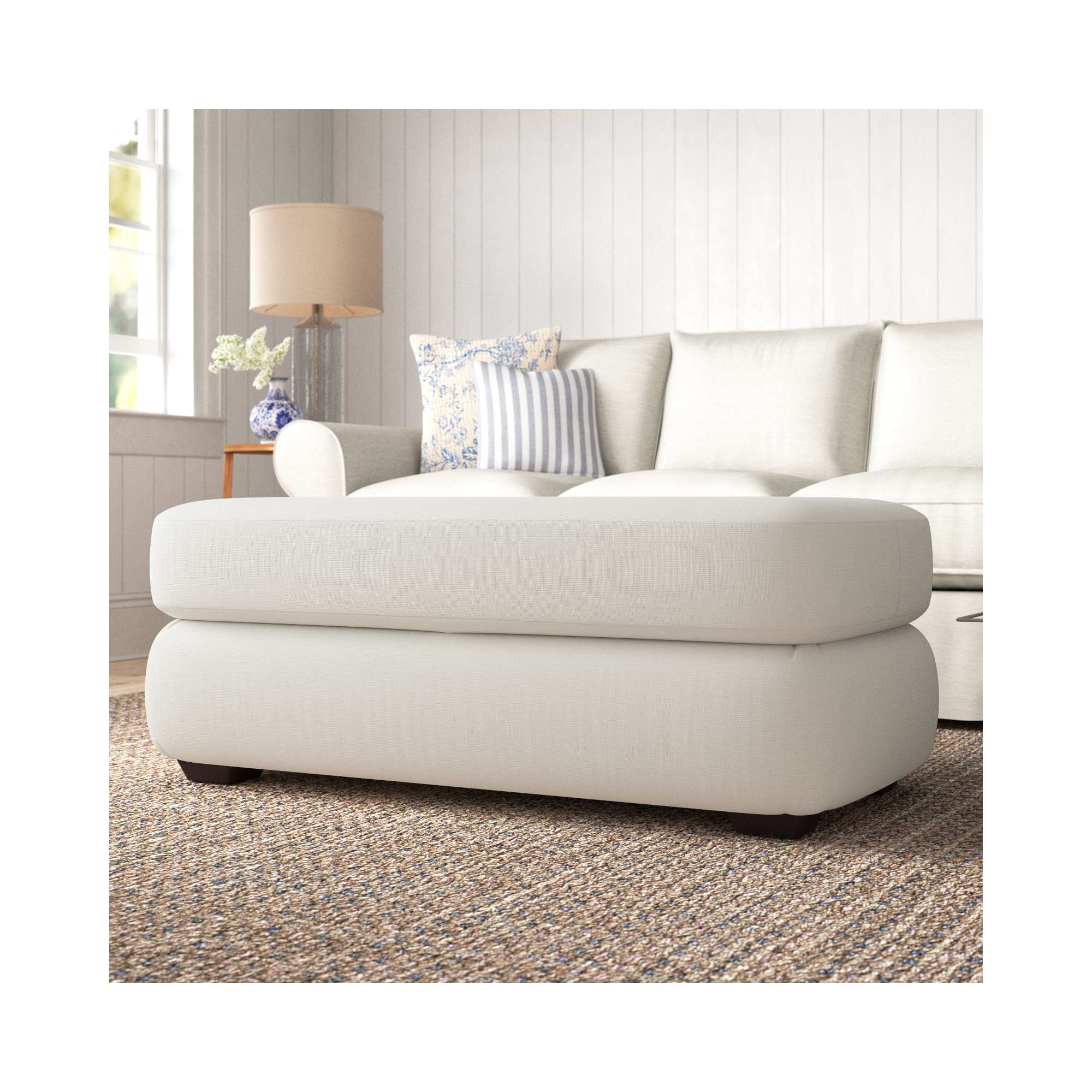 Emilio Upholstered Ottoman, Conversation Pearl