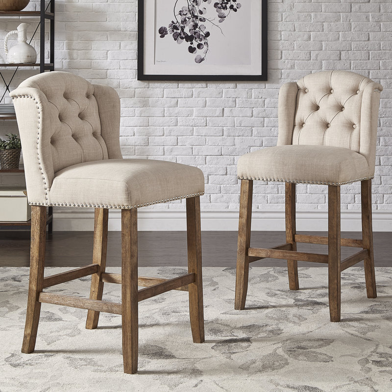 Tabouret Rhuardhi, Lin beige, Tabouret de bar (siège d'une hauteur de 30,25 po), Naturel