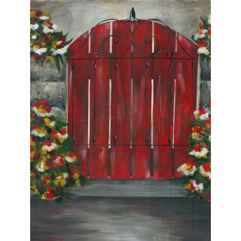 " Red Gate With Flowers ", 16" H x 12" W