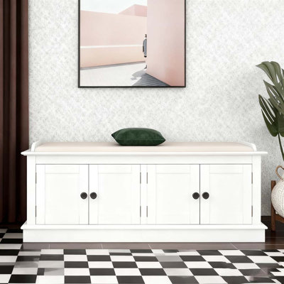 Storage Bench with 4 Doors and Adjustable Shelves, Shoe Bench with Removable Cushion