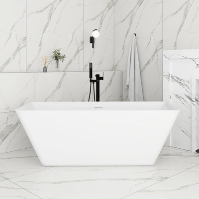 66 Inch Glossy White Acrylic Freestanding Soaking Bathtub