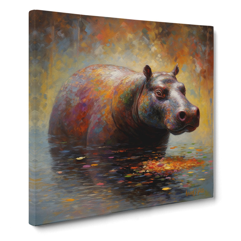 Hippo Neo-Impressionism - Wrapped Canvas, 35cm H x 35cm W x 3cm D