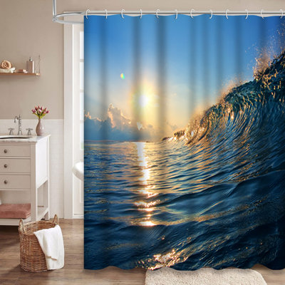 Ocean Wave Sunset Sea Surf Tide Shower Curtain with 12 Hooks