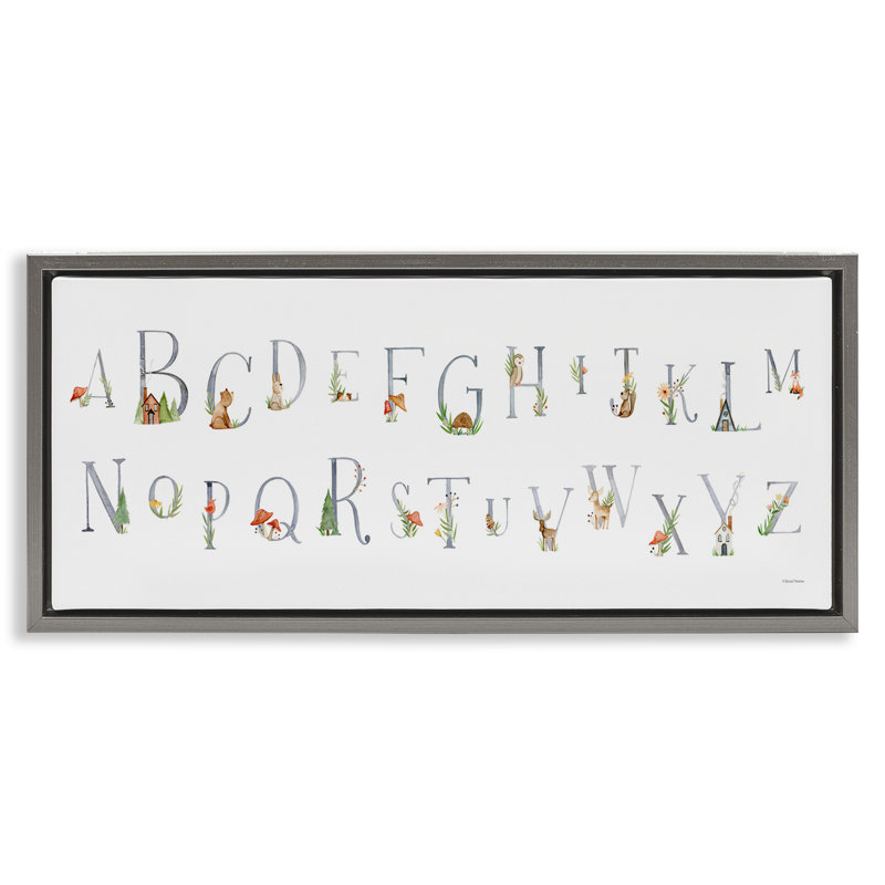«Country Cottage Alphabet», art mural encadré flottant par Rachel Nieman, Cadre flottant gris lustré, H 11 po x l 25 po