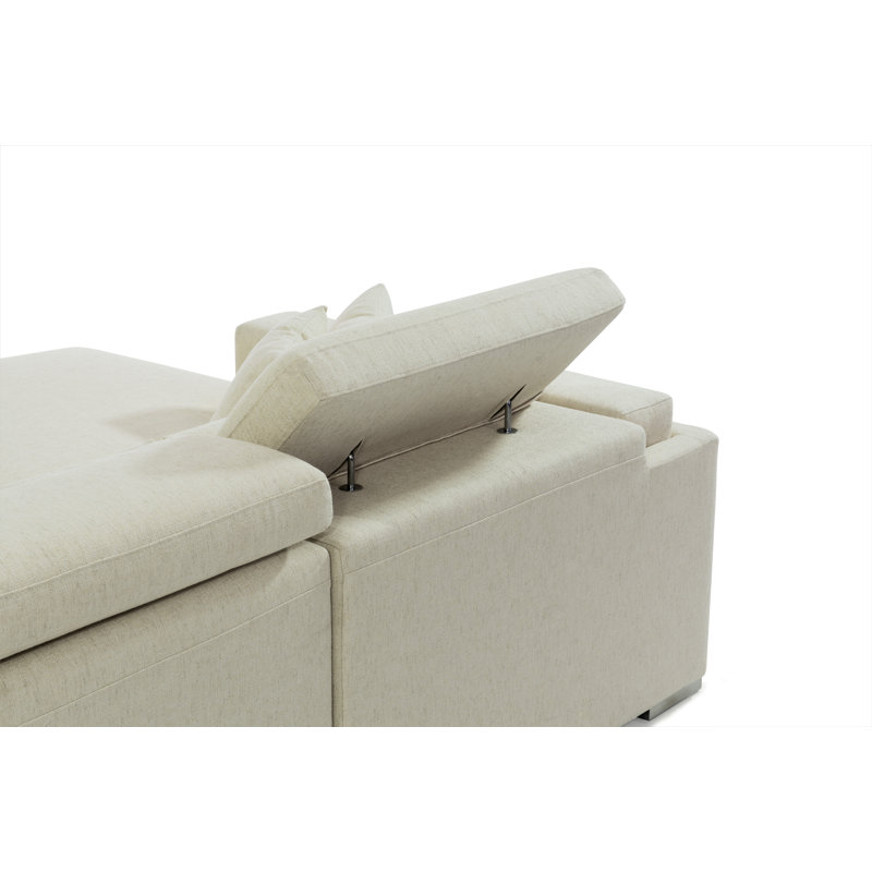 Canapé modulaire 3 pièces rembourré Hollywood, Mélange de coton crème tweed, Accoudoir à droite (vu de face)