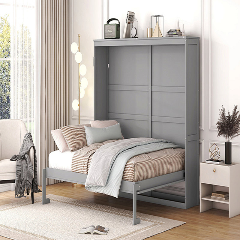 Grand lit escamotable mural, gris, Grey, Queen