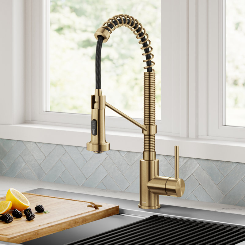 KRAUS Bolden Commercial Style 2-Function Single Handle Pull Down Kitchen Faucet, Gold