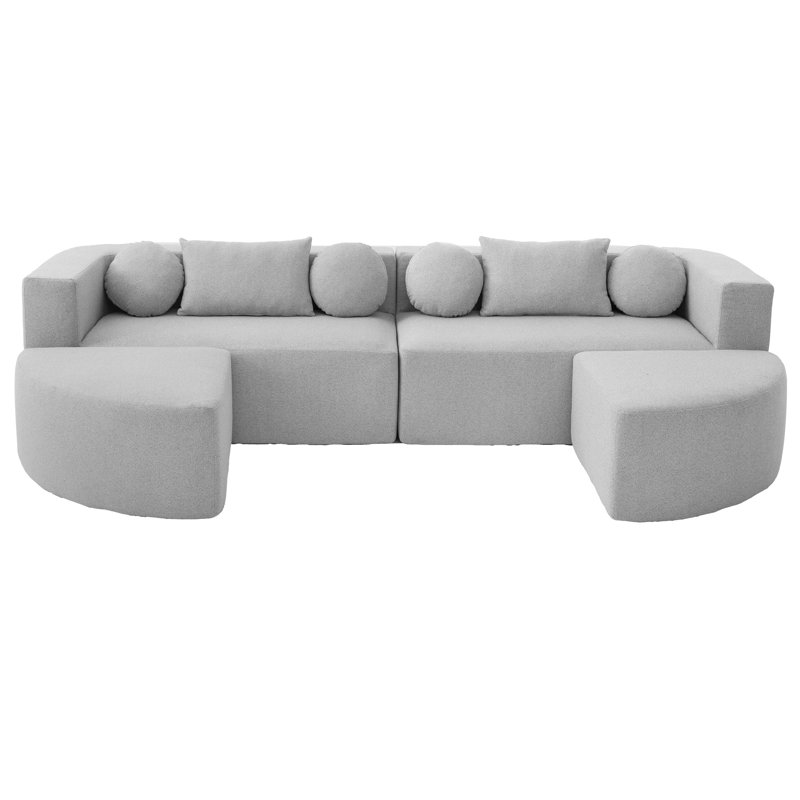 Boneless Couch Modular Sectional Sofa 114.9" Free-combined Sofa Couch Sofa Bed Compression Sofa with Deep Seating and Curved Design for Living Room, Grey