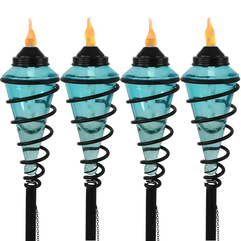 Ensemble de 4 torches de jardin en verre à tourbillon avec hauteur réglable Schofields, Bleu, 4