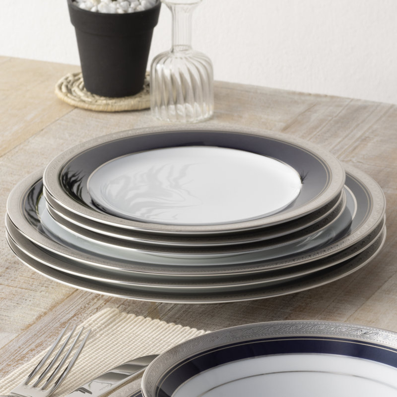 Noritake Crestwood Cobalt Platinum 12-Piece Dinnerware Set, Service For 4
