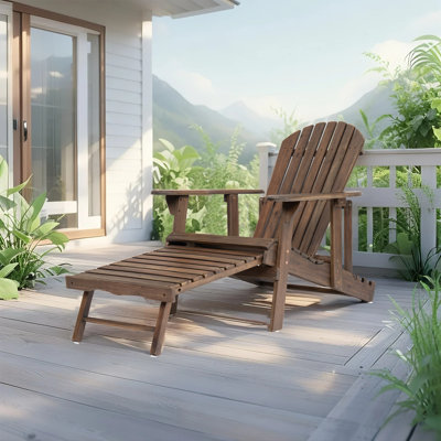 Folding Acacia Wood Adirondack Chair with Retractable Ottoman - Outdoor Patio Lounge Chair, Weather-Resistant Design by Beachcrest Home