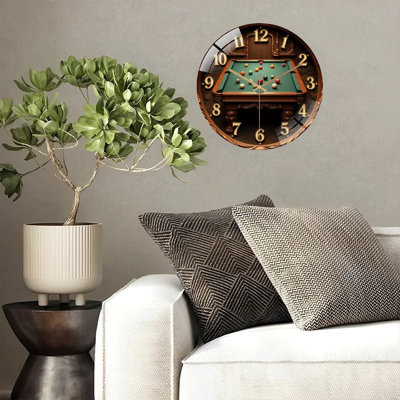 Vintage Pool Table Accessories for Game Room Décor Art - 12'' Modern Glass Wall Clock