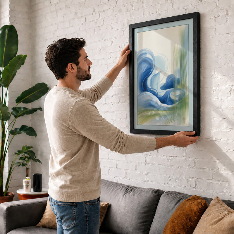 Blue Flow Minimalist - Framed Print, Unframed, A2 - 59.4 x 42.0 cm