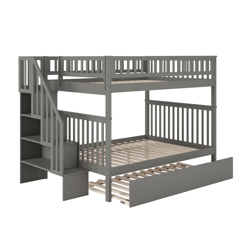 Nala Kids Staircase Bunk Bed with Trundle Bed, Full Over Full, Gray