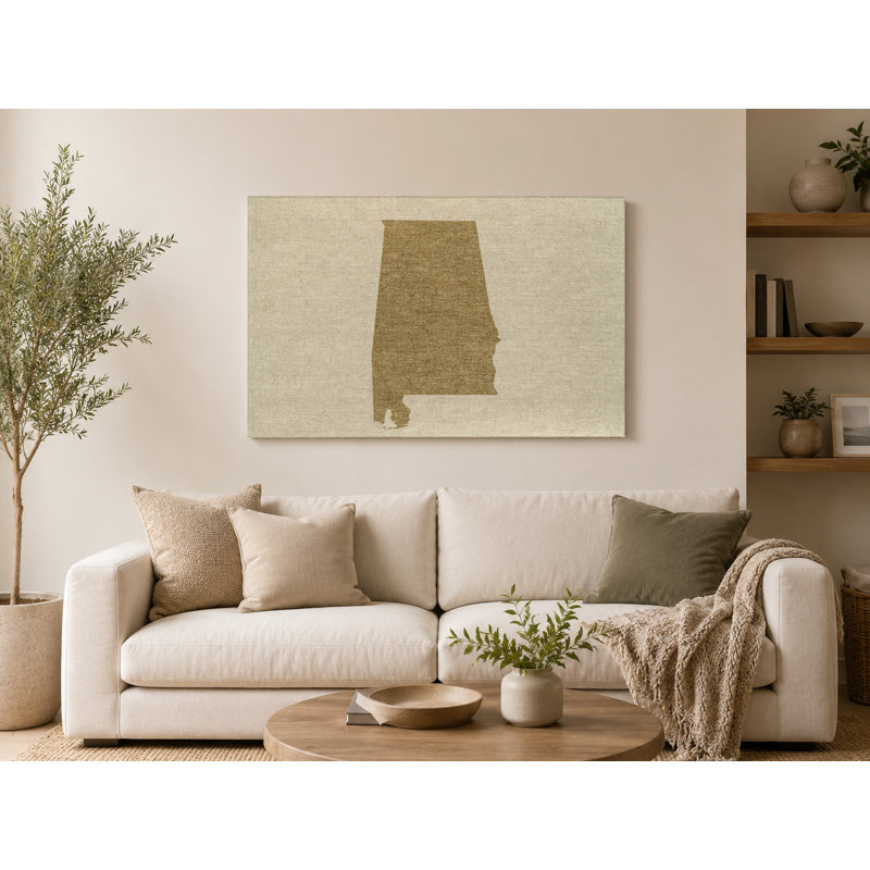 Alabama State Silhouette - Paysage, art mural sur toile, 20" W x 16" H