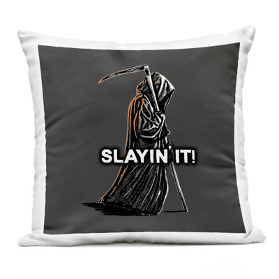 Slayin' It Grim Reaper Outdoor Printed Pillow design by Jedco Brands, Inc.