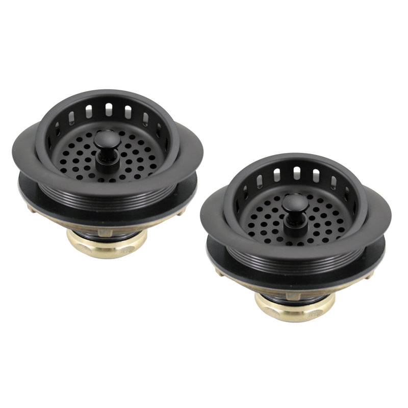 Solid Brass Push-Pull Style Kitchen Sink Drain Basket Strainer - 2-Pack, Oil Rubbed Bronze