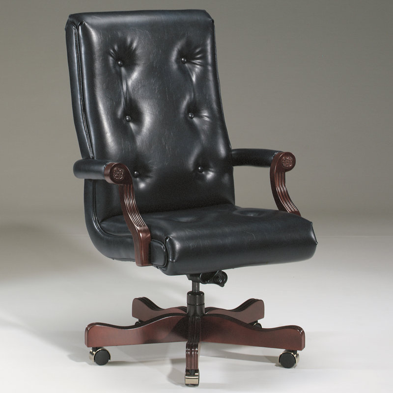 Genuine Leather Executive Chair, Ebony, Walnut, Not Included