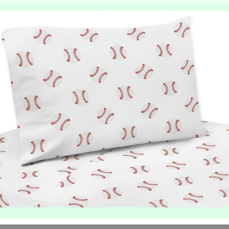 Baseball Patch Sports Collection Sheet Set - 3 Piece Bedding Ensemble, Twin Sheet Set