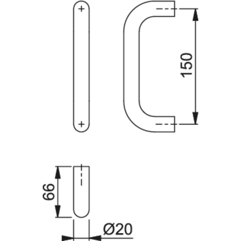 Amarey Bolt Through Fix Pull Handle, 15cm H x 2cm W x 6.6cm D, Silver