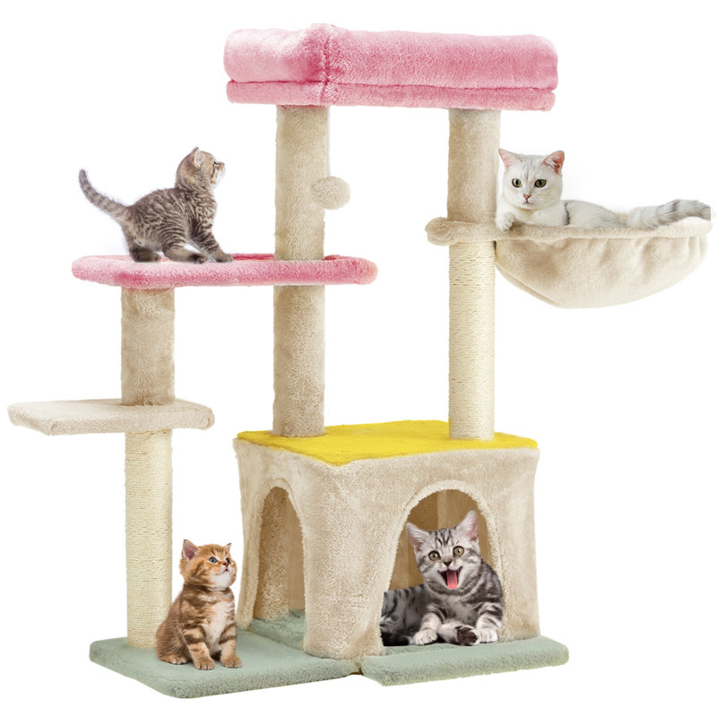 Tour d'arbre à chat à niveaux multiples de 33 pouces pour chats d'intérieur avec condo spacieux, poteau à griffes et caractéristiques interactives - maisonnette idéale pour le plaisir des félins, coloré