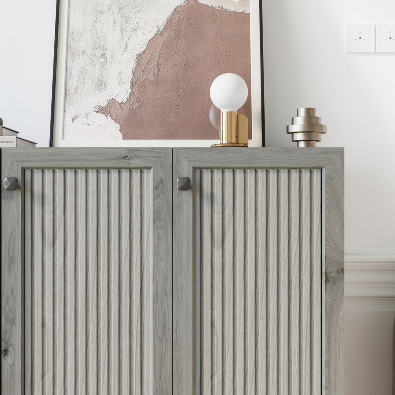 Storage Cabinet With Three Doors,Wood Sideboard Buffet Storage With Adjustable Shelf, Gray