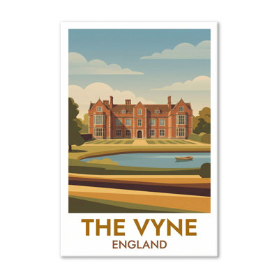 The Vyne, England - Romantic Travel Poster of Historic Country House and Lakeside Manor. Giclee Print on Wrapped Canvas. Wall Art, Home Decor - Castles & Palaces, England 1 Piece Wrapped Canvas Wall Art