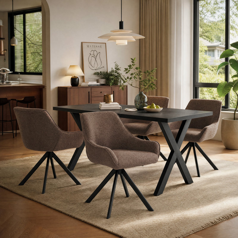 4 -Person Dining Set, Black, Brown