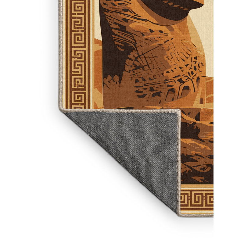 Soft Plush Rodolfo Polynesian Moai Statues Classic Oriental Area Rug in Brown – Beige Binding, 2x4