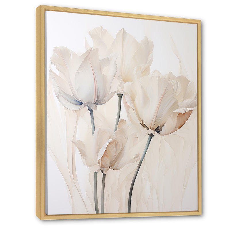 «Minimalisme beige tulipes symphonie I sur toile», Cadre naturel flottant, H 20 po x l 12 po x P 1 po