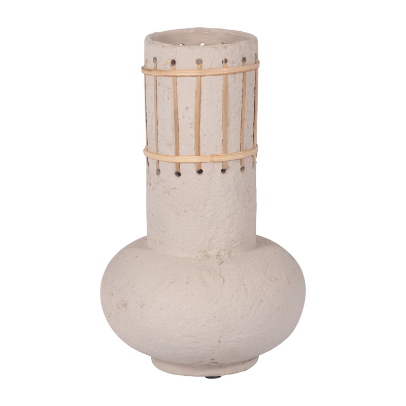 Boho Decorative Vase with Pottery Ecomix and Cane Accents - Handmade Woven Style Modern Versatile Statement Decor Piece