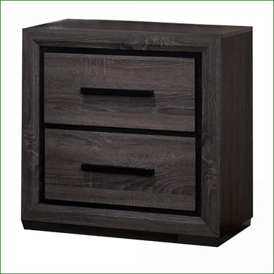 Contemporary Gray 2-Drawer Nightstand with Black Trim Paper Veneer