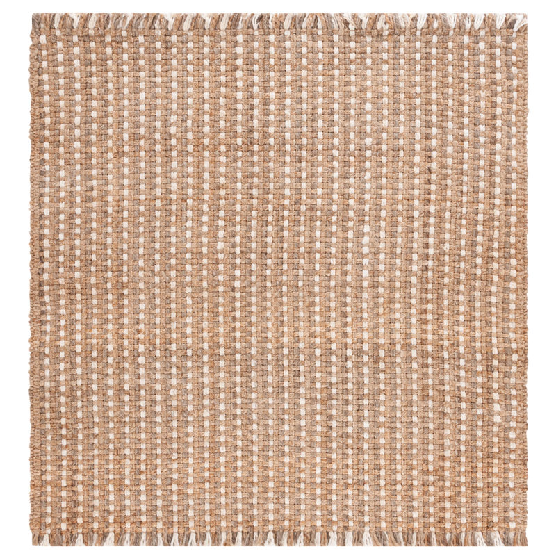 Keshanda Natural Fiber Hand Woven Jute Pile Striped Rug, Square 6'
