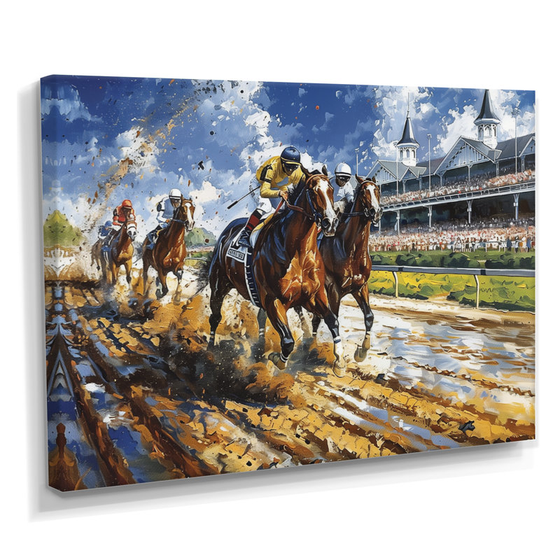 Marlyin - course de chevaux, art mural, H 24 po x l 32 po x P 1 po, Toile tendue