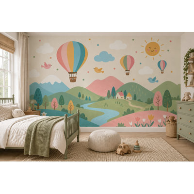Hot Air Balloons Wallpaper Pastel Landscape Wall Mural
