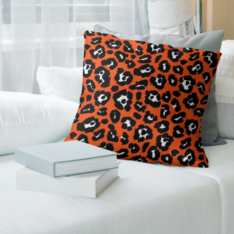 Housse de coussin carrée, Orange / Noir / Blanc, Faux lin, 26 po x 26 po