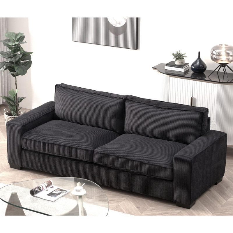 Kulpmont 79.5'' Corduroy Sofa, Black