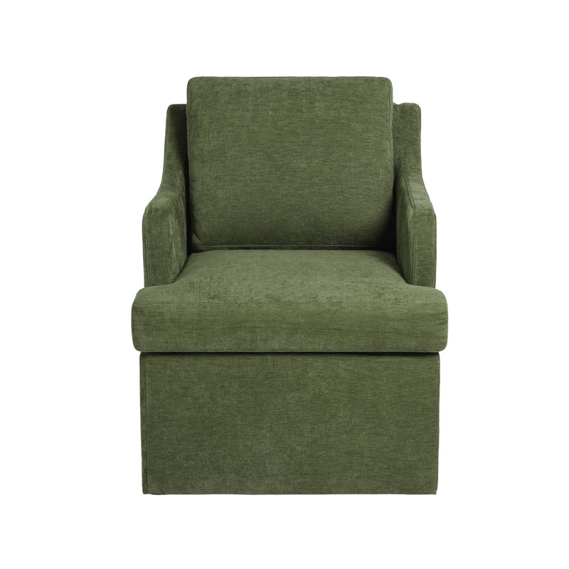 Chaise de salle à manger rembourrée en chenille avec dossier et accoudoirs incurvés (lot de 4), 4, Green