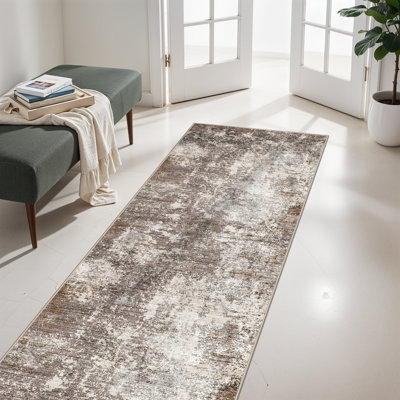 Long Hallway Rug – Non-Slip Washable Kitchen Floor Rug with Rubber Backing, Modern Low Pile Thin Wide Carpet for Bedroom, Entryway Indoor