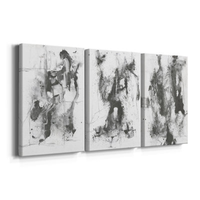 Graphite Abstract I  -Custom Wrapped Gallery Canvas - 3 Pieces