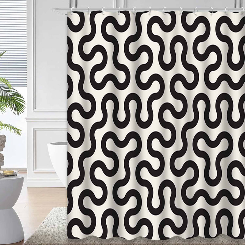 Rideau de douche noir à motifs géométriques noirs avec 12 crochets, L 72 po x l 78 po