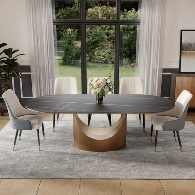 Table de salle à manger moderne minimaliste ovale avec plateau de table en pierre frittée