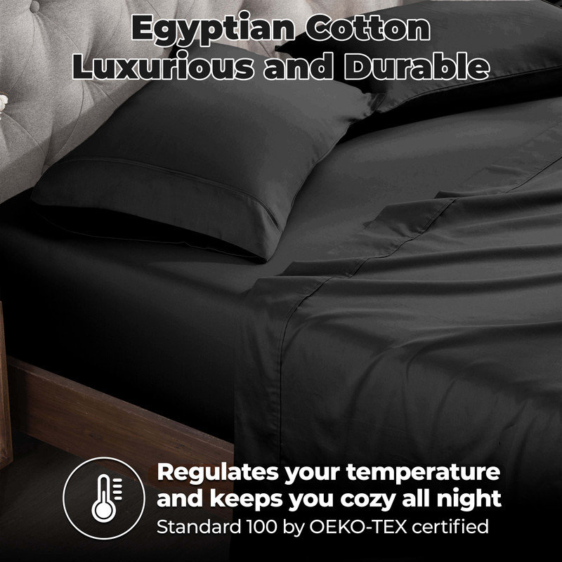 Taie d'oreiller en mélange de coton égyptien 400 fils Luxor Treasures, Très grand lit, Noir