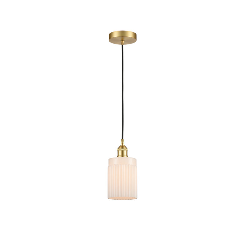 Luminaire suspendu cylindrique à 1 lumière Kamena, Blanc mat, Or satiné