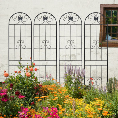Paquet de 4 treillis de jardin en métal pour plantes grimpantes, antirouille et support robuste, idéal pour la croissance des fleurs et des vignes en plein air